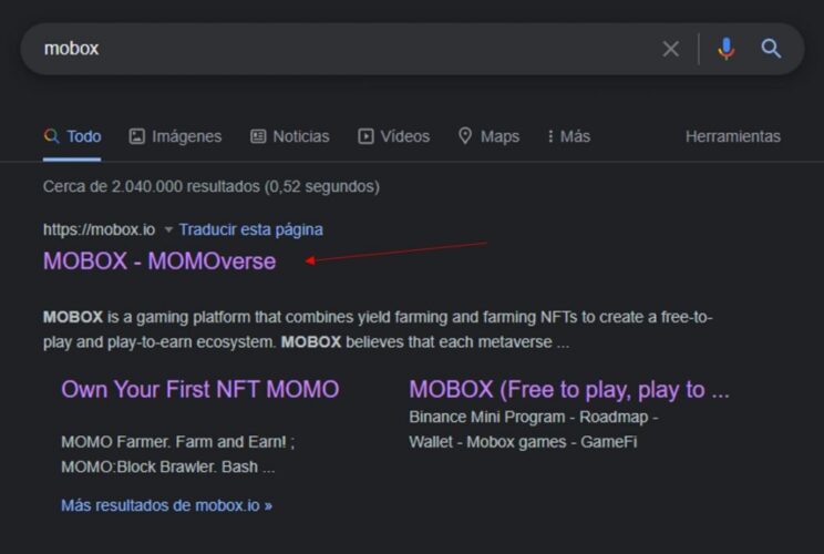Búsqueda de MOBOX en Google