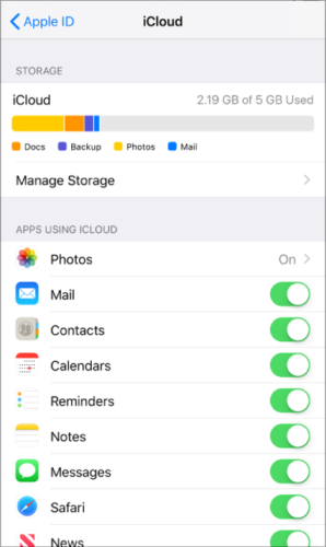Settings window with iCloud services turned on.
